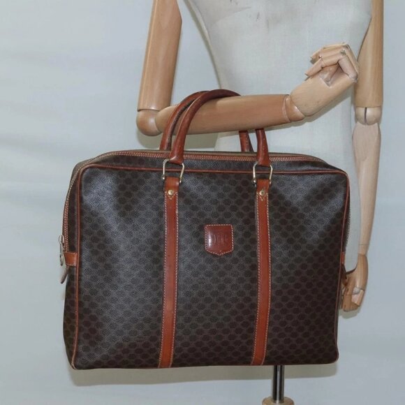 CELINE Macadam Canvas Hand Bag PVC Leather Brown Gold - Picture 13 of 15